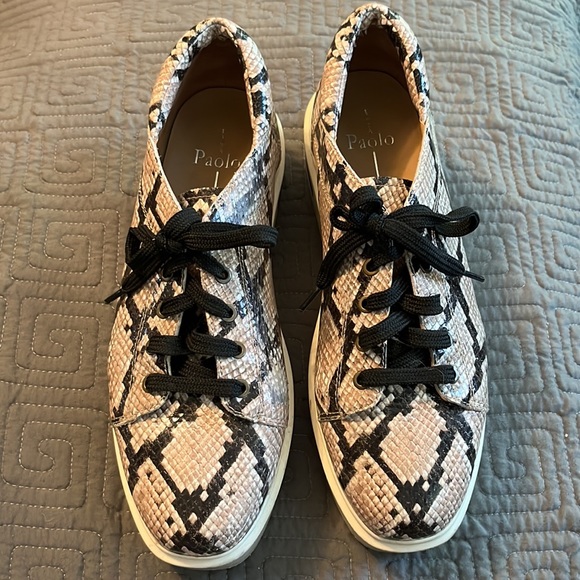 LINEA PAOLO  Platform Sneaker Kendra Shoes Leather Trim Snakeskin - Picture 2 of 8